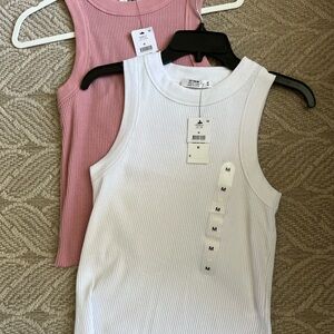 Mauve and White Ribbed Tank Tops